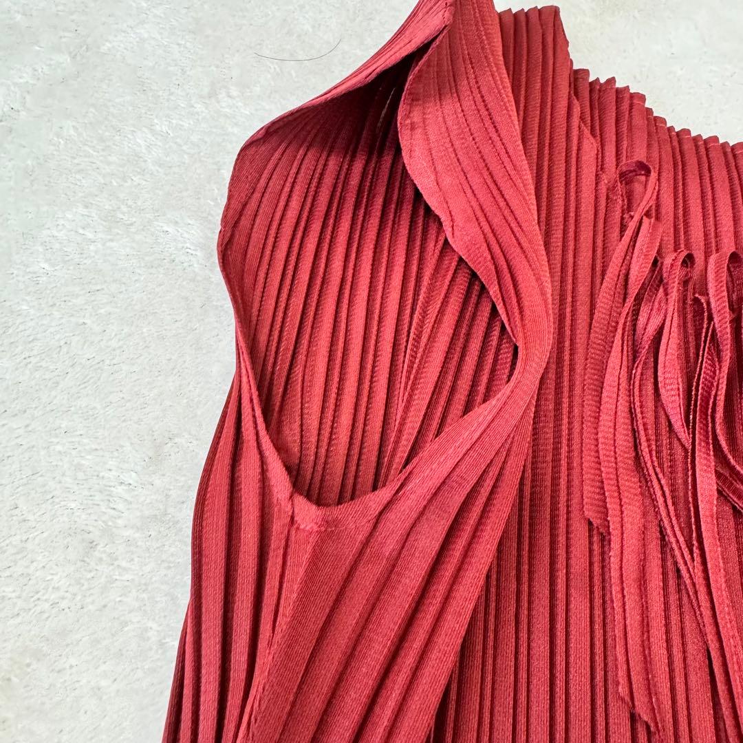 PLEATS PLEASE プリーツ　ボルドー　ノースリーブ　フリンジ