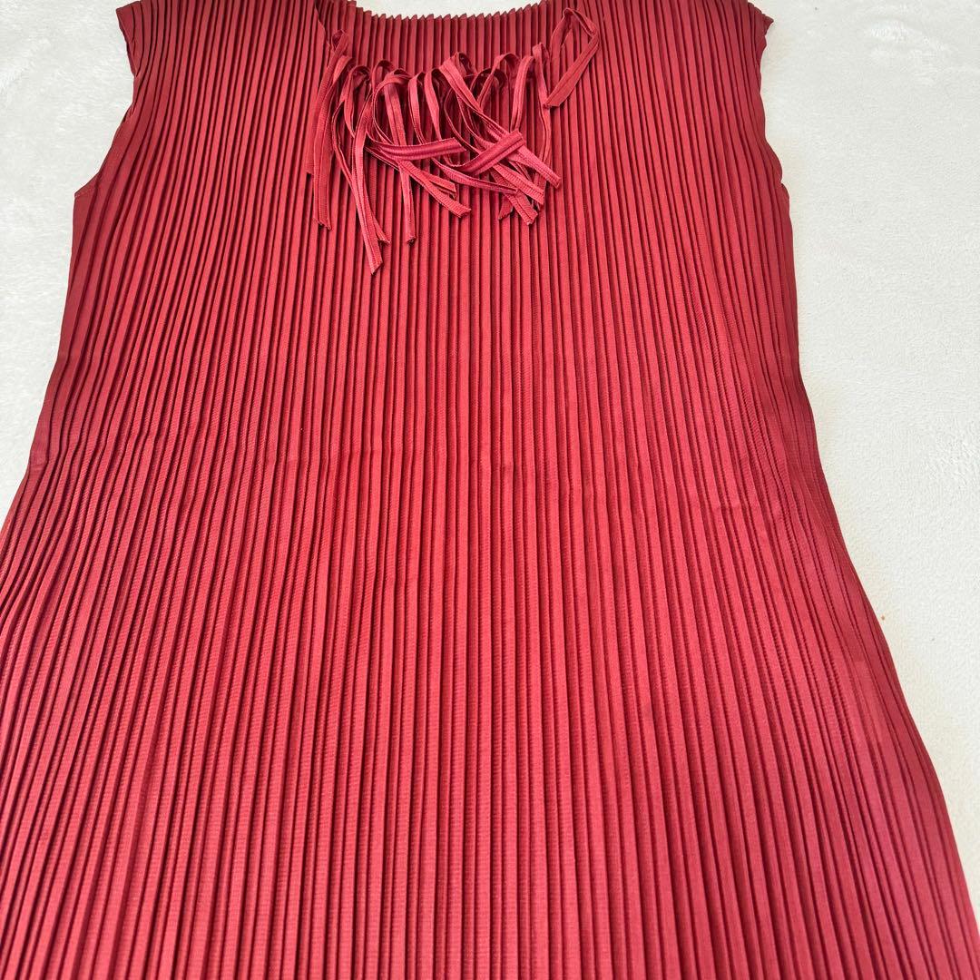 PLEATS PLEASE プリーツ　ボルドー　ノースリーブ　フリンジ