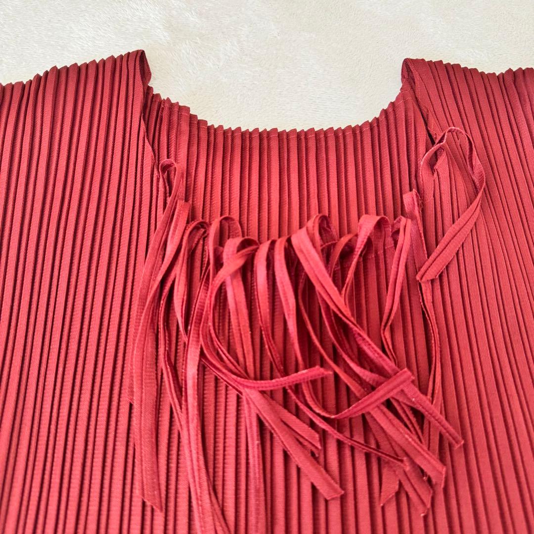 PLEATS PLEASE プリーツ　ボルドー　ノースリーブ　フリンジ