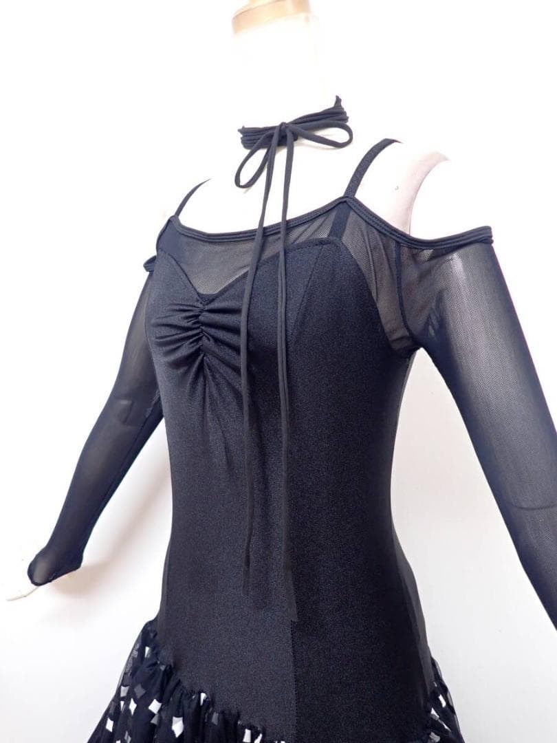 B1584★美品★M★黒/オフ白/ワンピース/スタンダードドレス☆社交ダンス