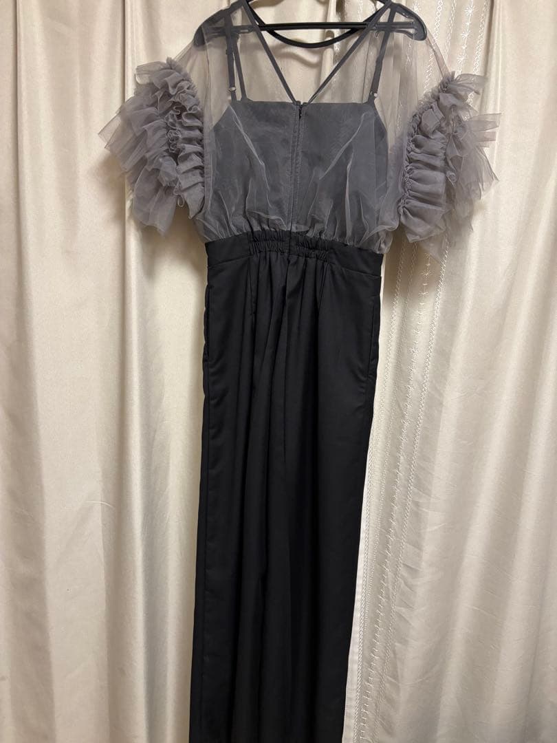 kana チュールティアードフリルパーティードレス M グレー/ブラック