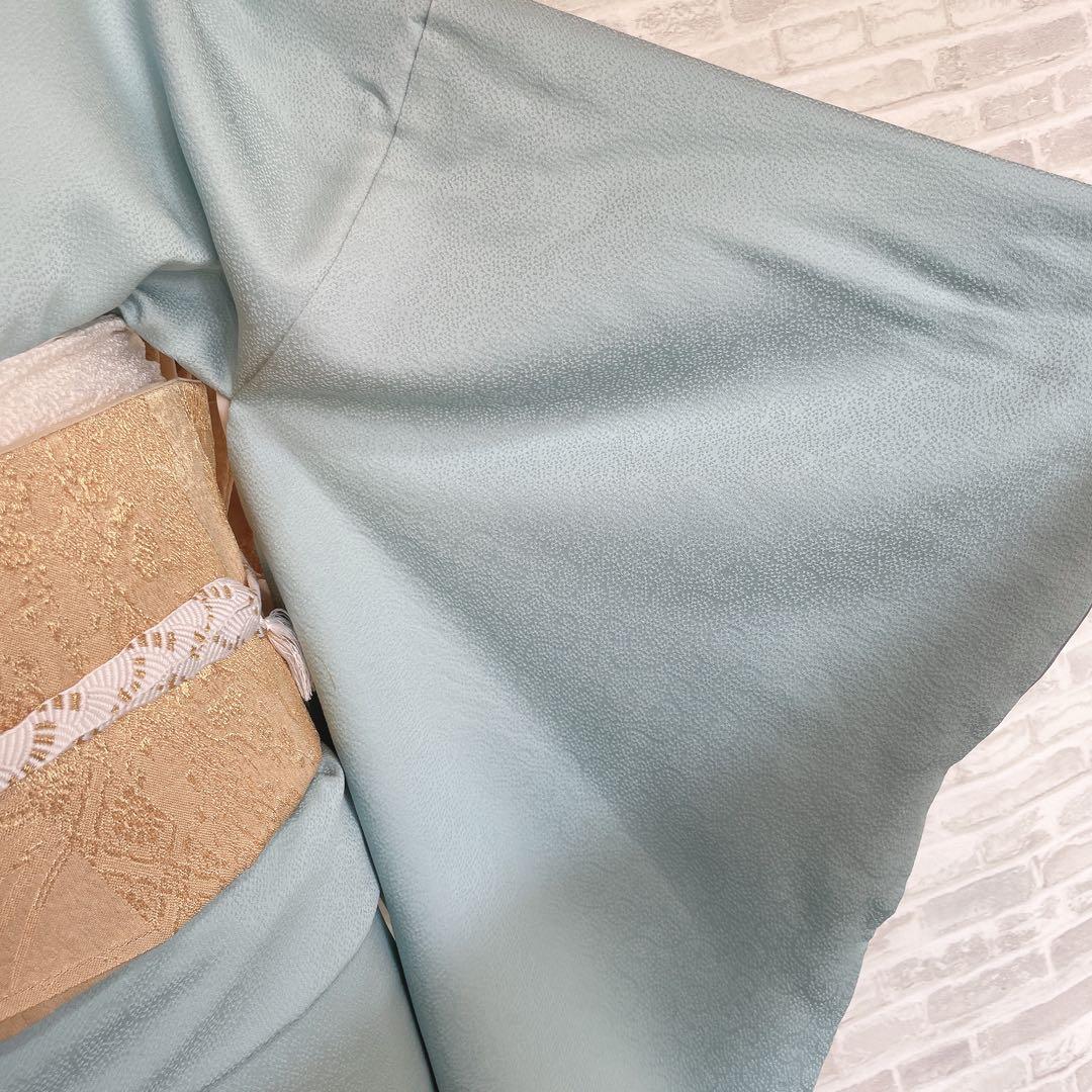 色無地　フルセット　唐草地紋　水色　シンプル　礼装　カジュアル　着物　I9