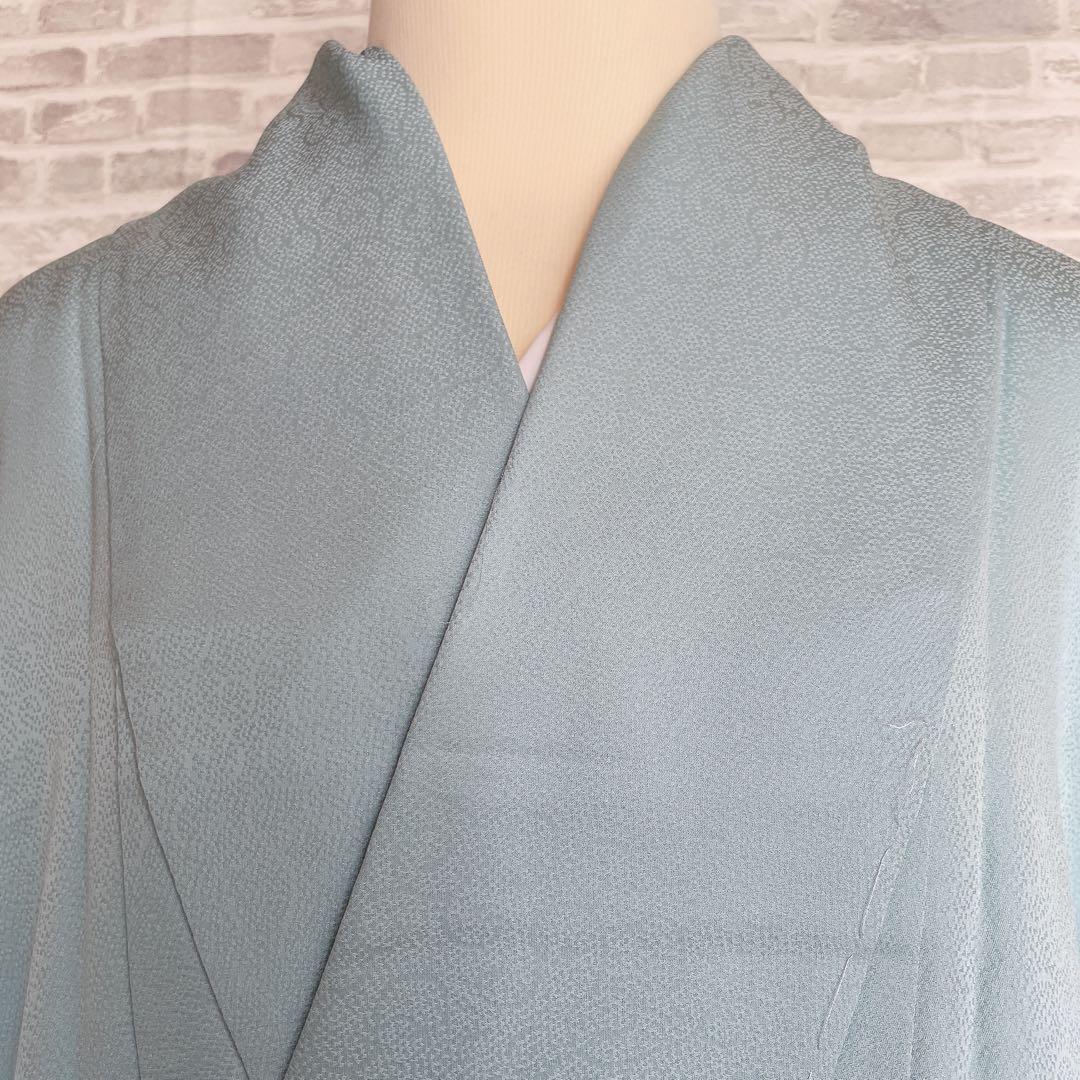 色無地　フルセット　唐草地紋　水色　シンプル　礼装　カジュアル　着物　I9