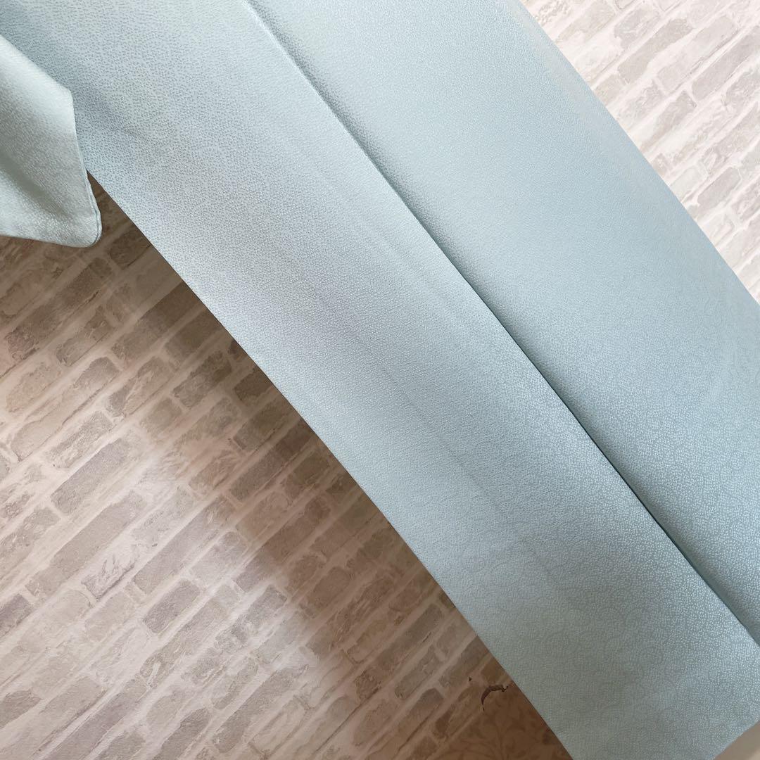 色無地　フルセット　唐草地紋　水色　シンプル　礼装　カジュアル　着物　I9