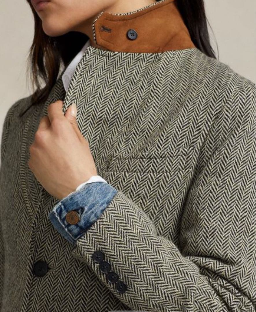 ラルフローレン　グレー ヘリンボーン柄 ロングコート