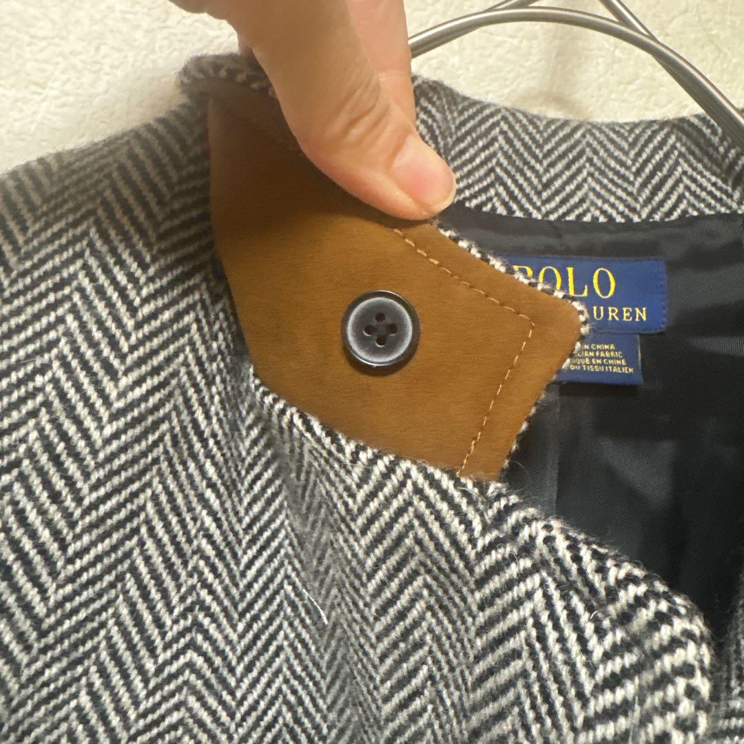 ラルフローレン　グレー ヘリンボーン柄 ロングコート