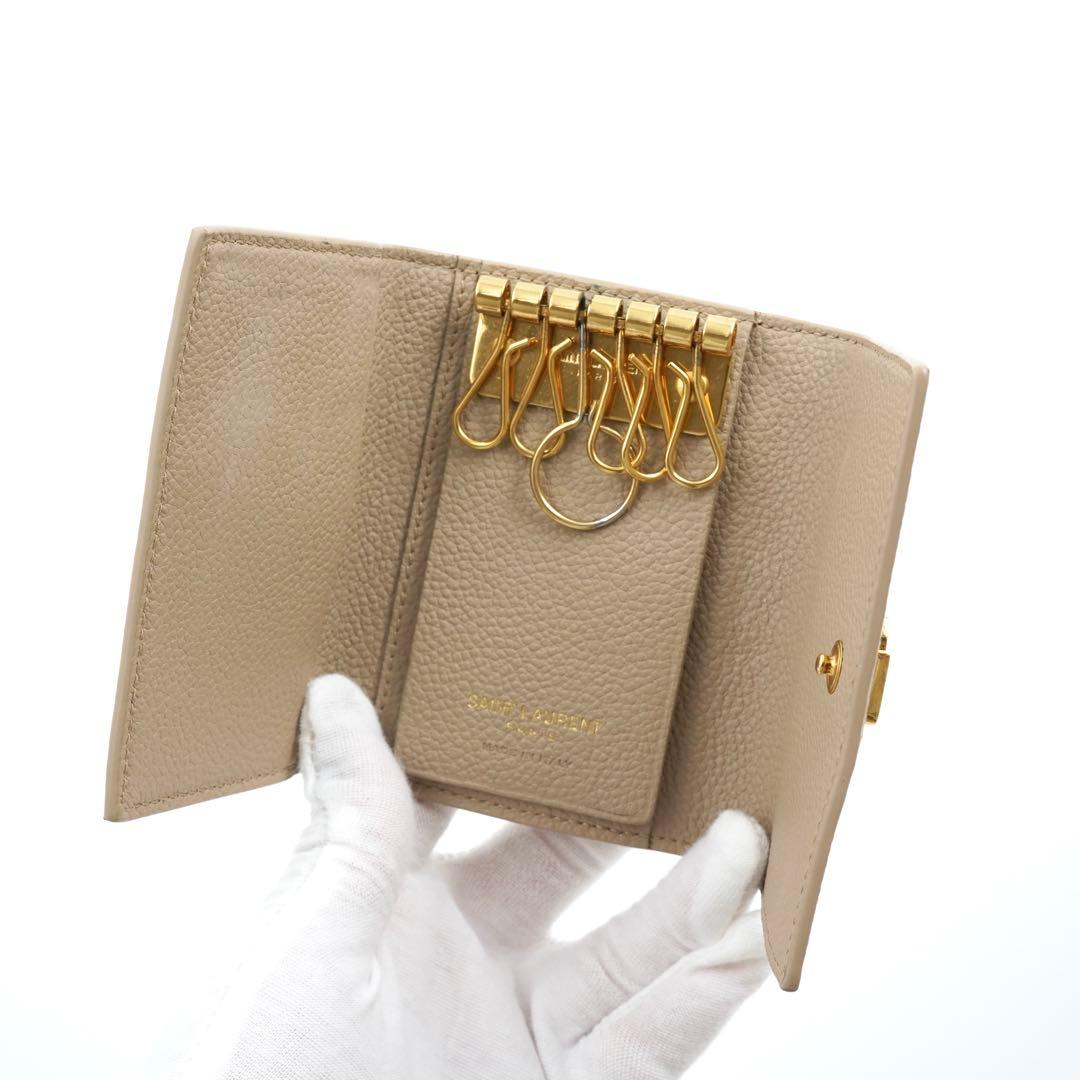 ✨未使用に近い✨　YSL イヴサンローラン　キーケース　6連　金ロゴ　レザー