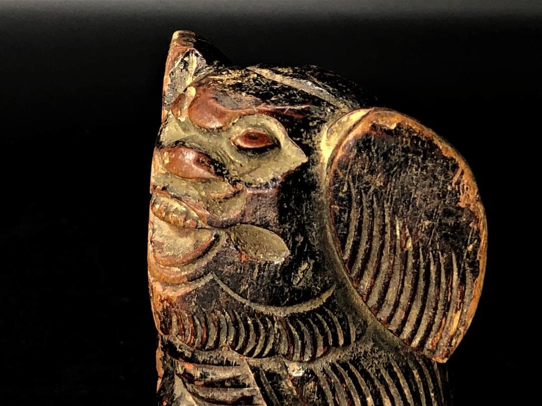 【 木彫玉獅子 元～明代 】　木鼻/柱頭　鑑定蝋印付　中華古玩　　L0205C