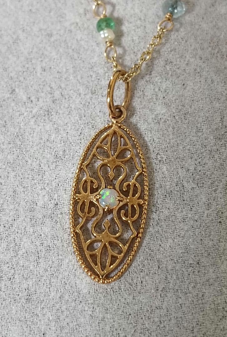 アガット　K10 オパール　透かし　ペンダントトップ