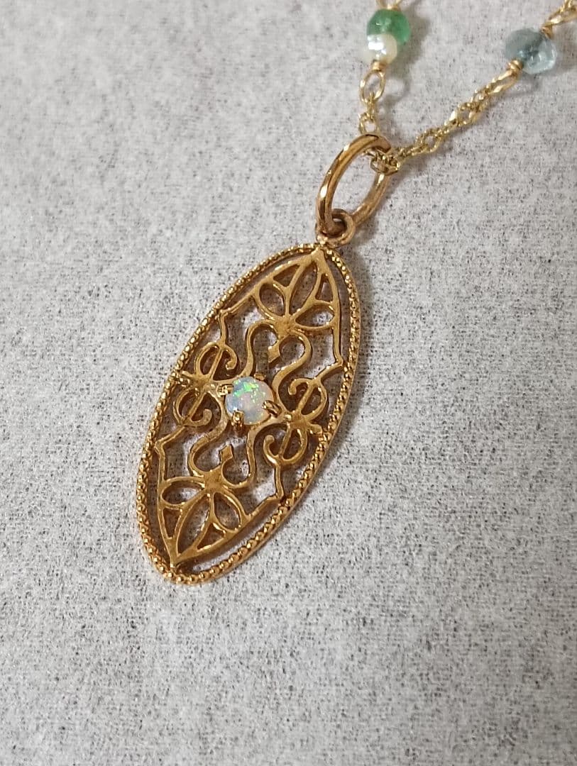 アガット　K10 オパール　透かし　ペンダントトップ