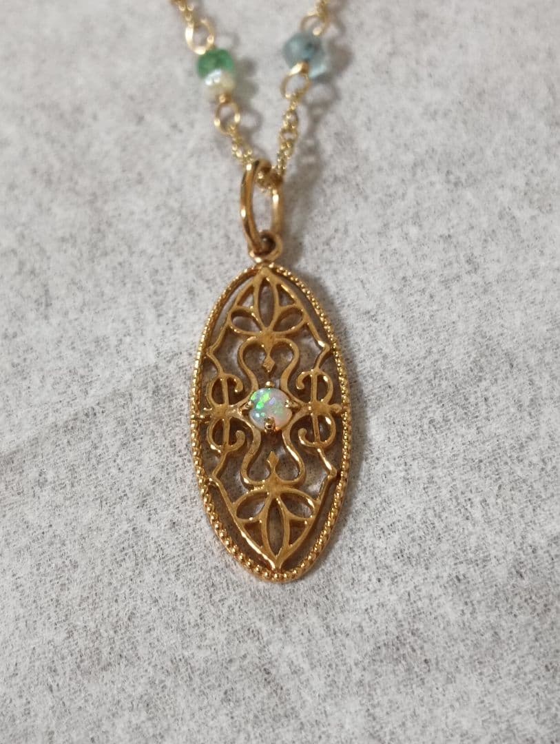 アガット　K10 オパール　透かし　ペンダントトップ