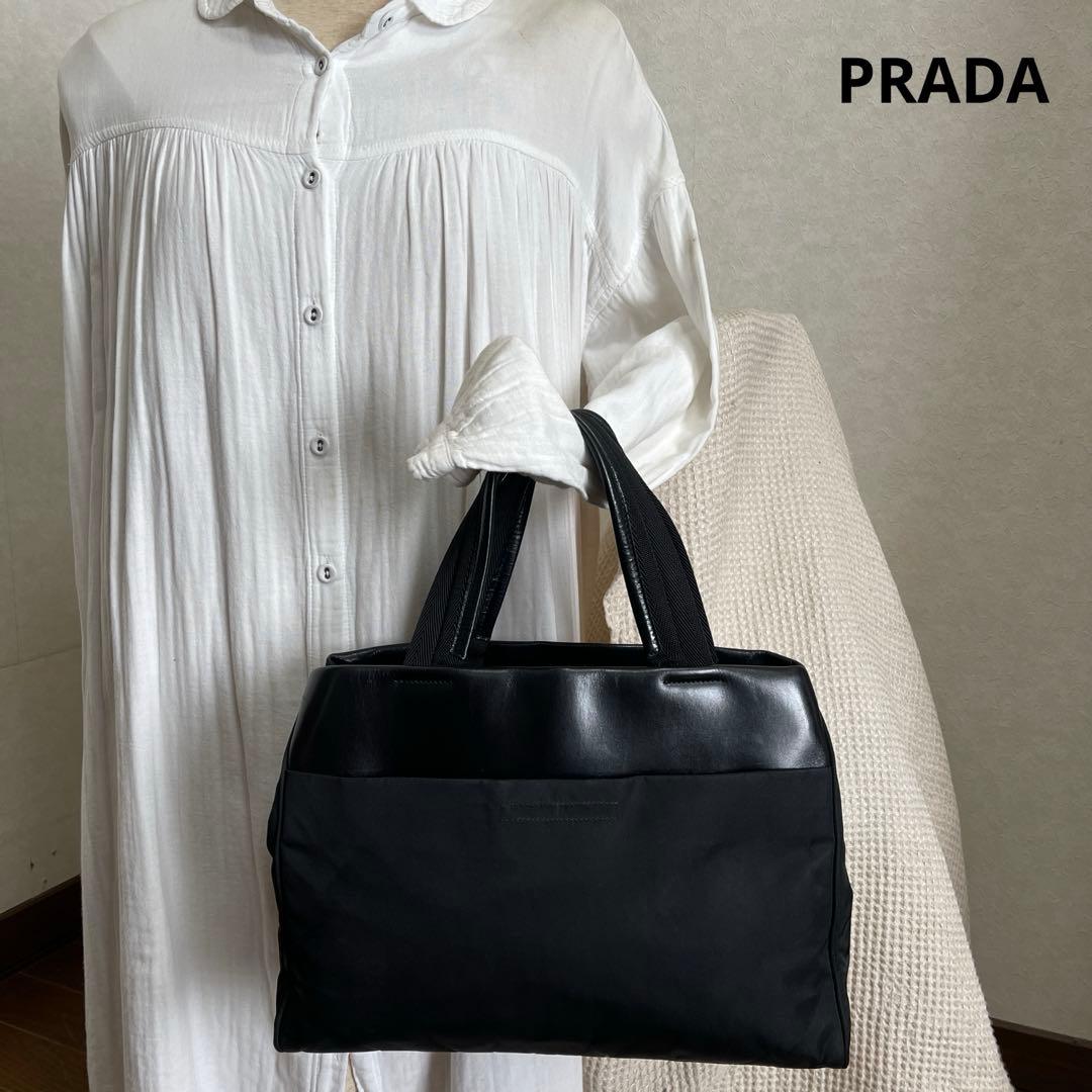 ◇ 美品 PRADA プラダ トートバッグ ナイロン×レザー ブラック ◇