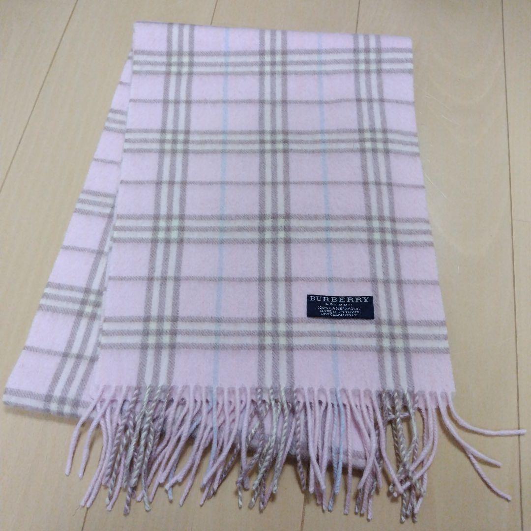 バーバリー ロンドン　ラムウール100%　マフラー　ピンク