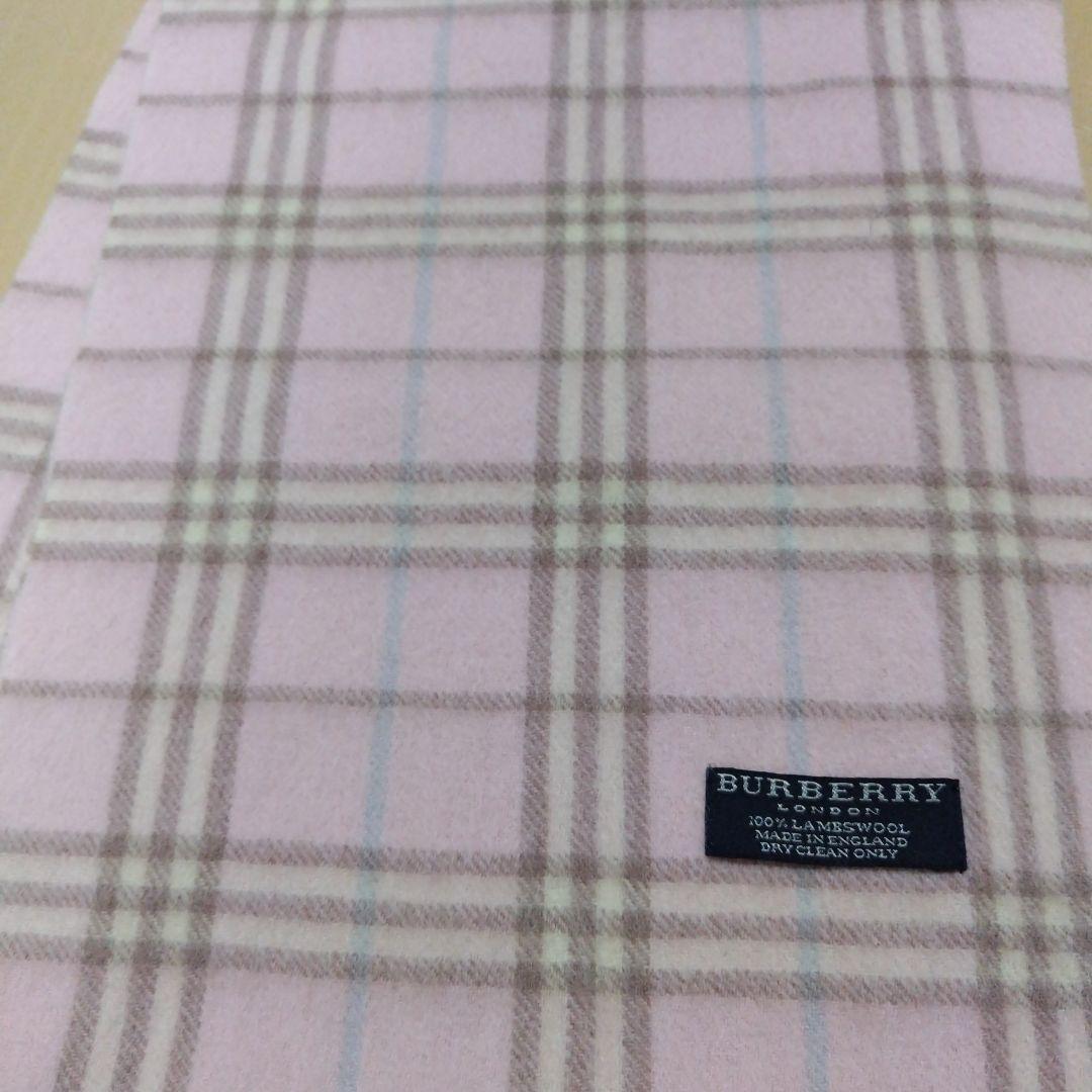 バーバリー ロンドン　ラムウール100%　マフラー　ピンク