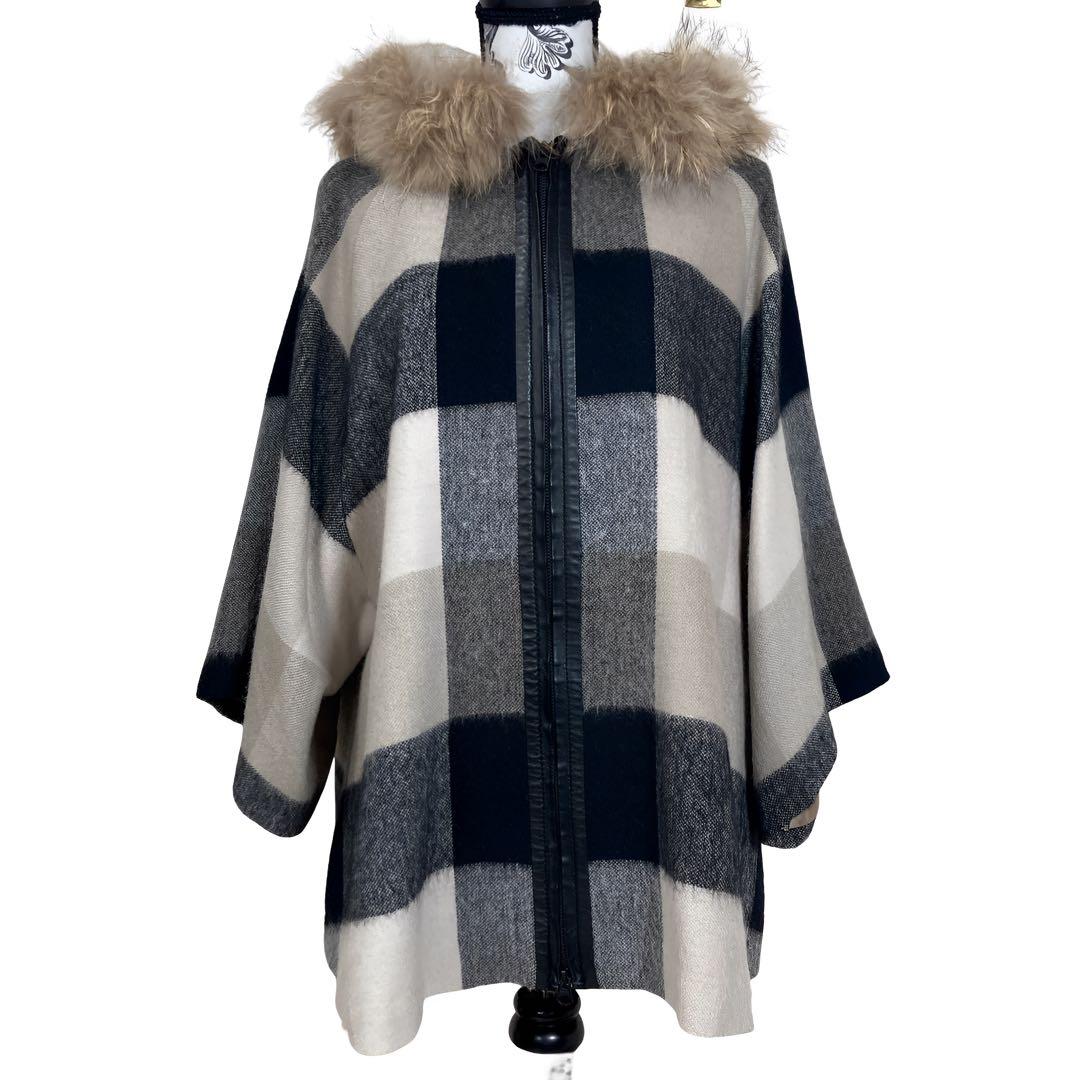 shimizu　グレースコンチネンタル　ポンチョ　フード　ファー