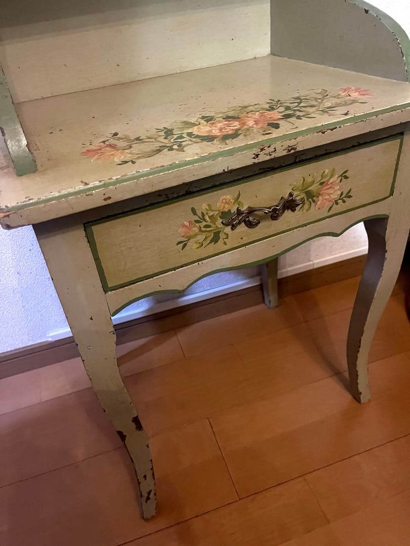 アンティーク　サイドテーブル　お花柄　ペイント