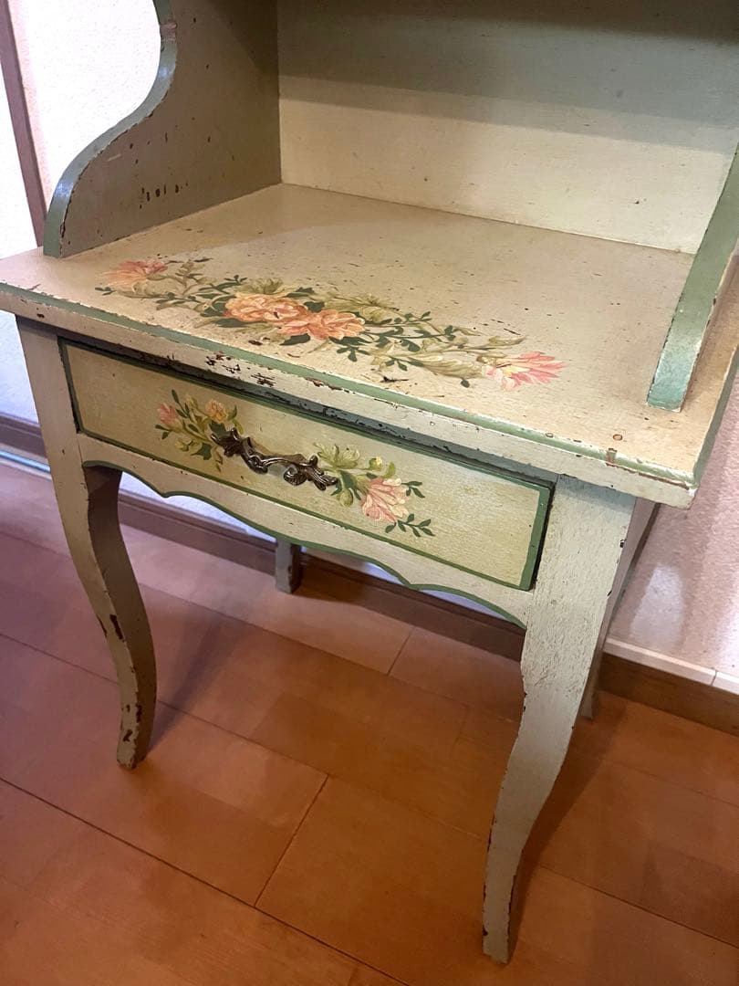 アンティーク　サイドテーブル　お花柄　ペイント