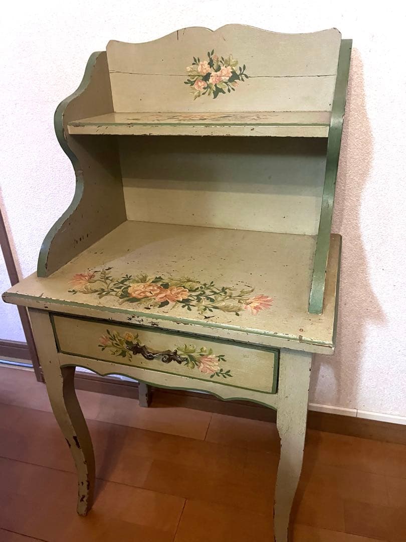 アンティーク　サイドテーブル　お花柄　ペイント