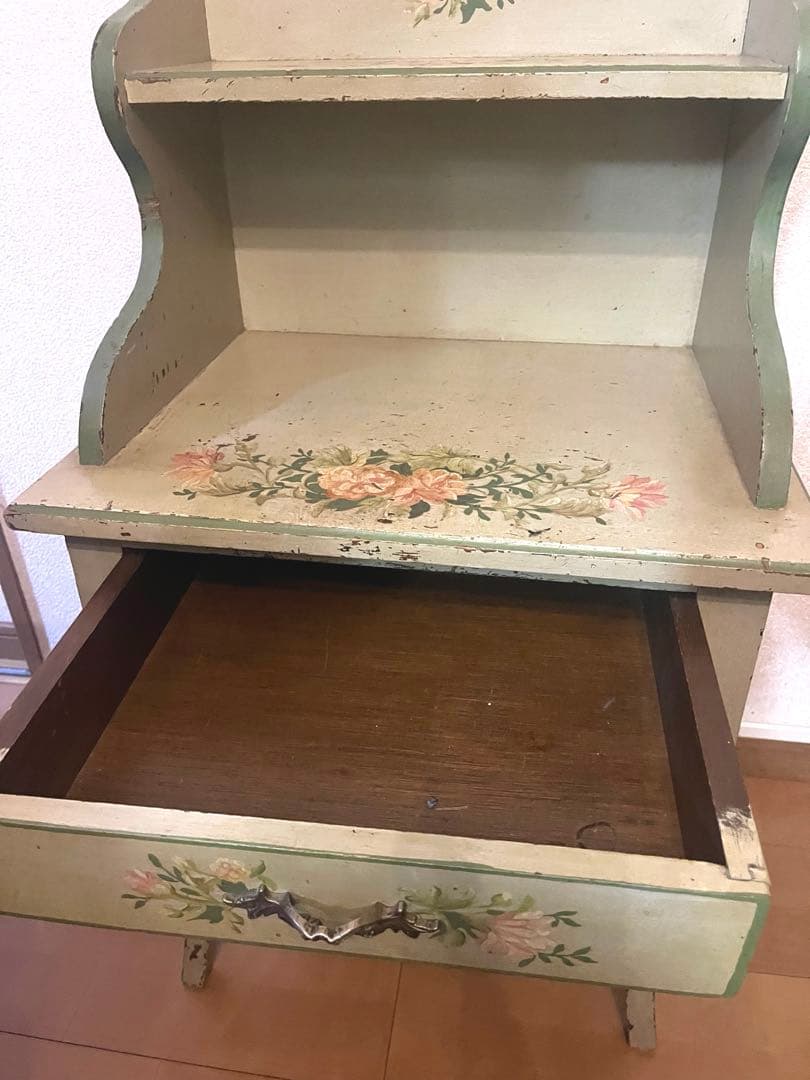アンティーク　サイドテーブル　お花柄　ペイント