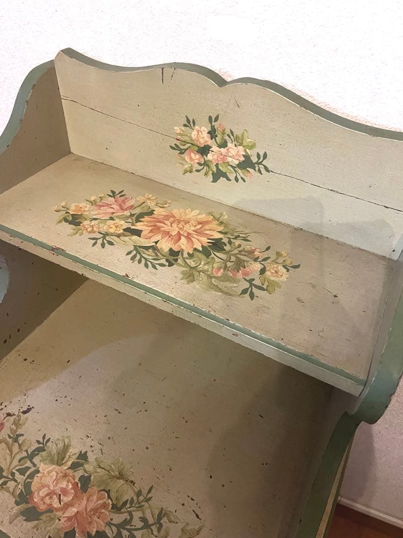 アンティーク　サイドテーブル　お花柄　ペイント