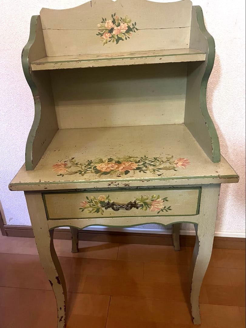 アンティーク　サイドテーブル　お花柄　ペイント