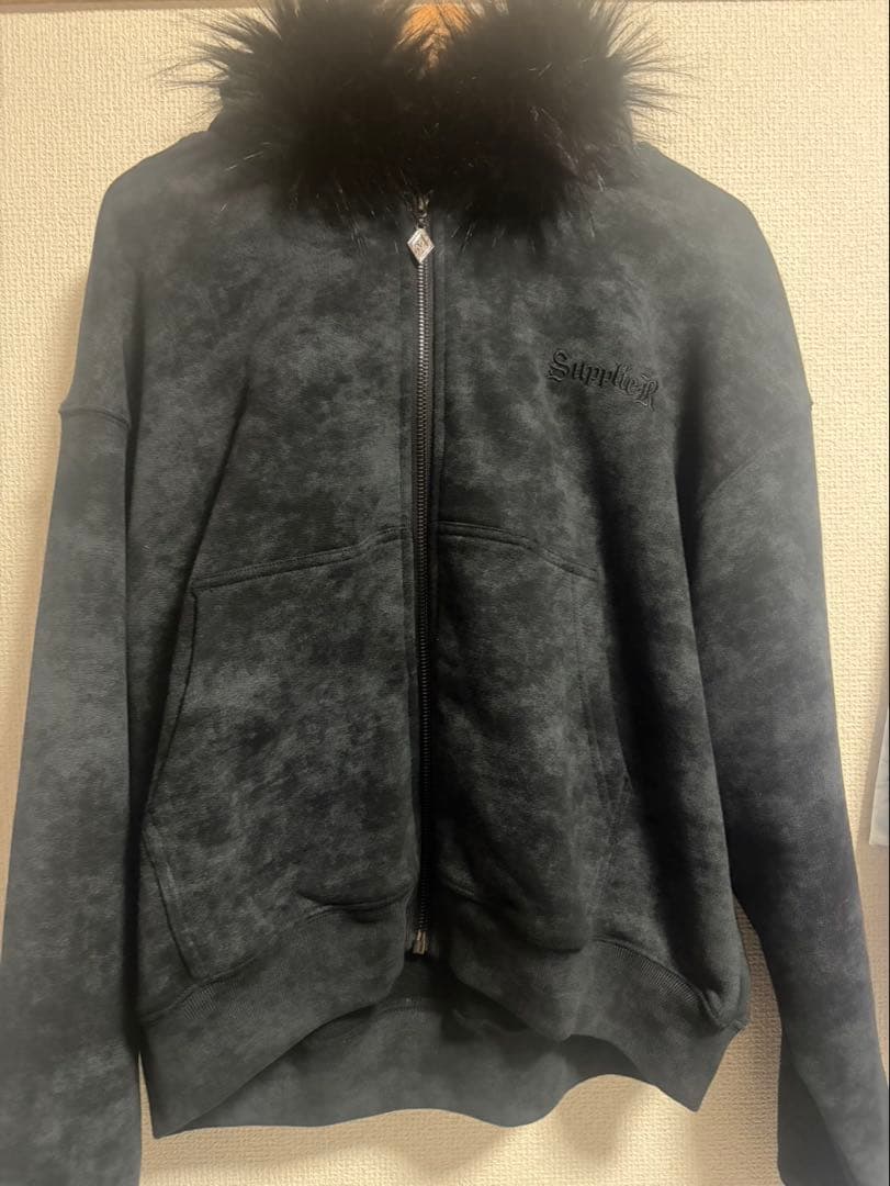 supplier ブラックファーフードパーカー