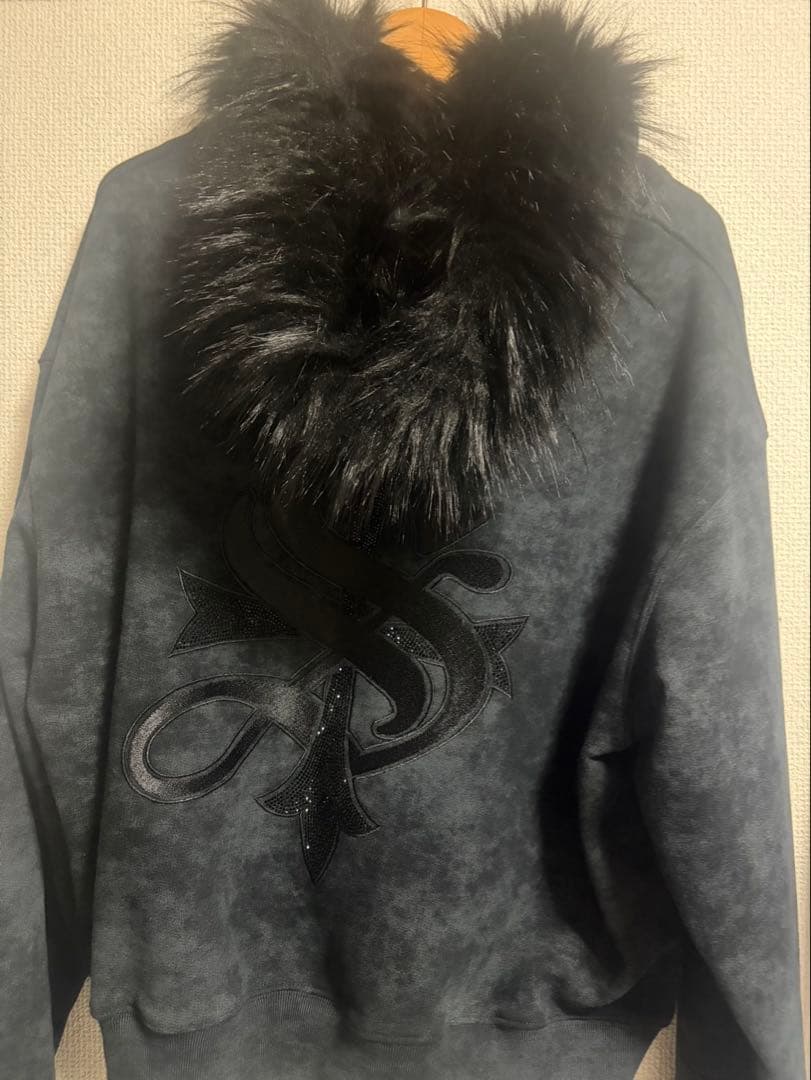 supplier ブラックファーフードパーカー