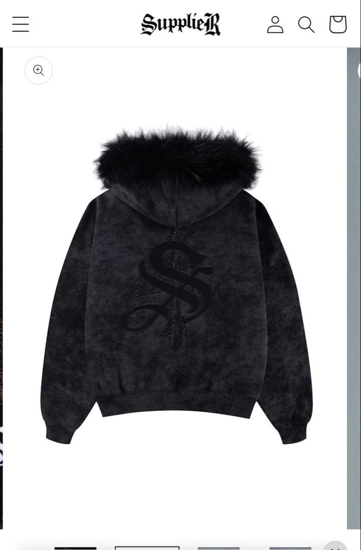 supplier ブラックファーフードパーカー