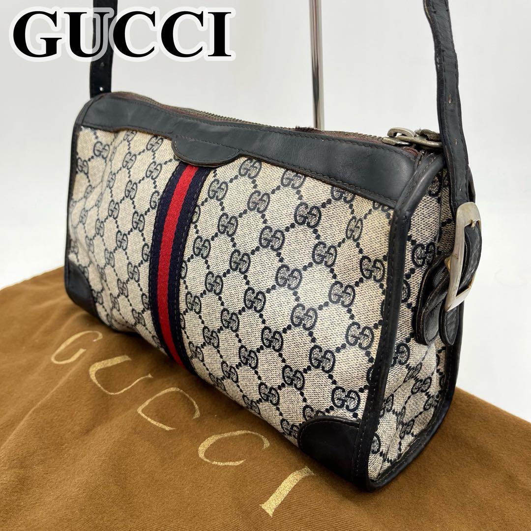GUCCI ショルダーバッグ GG柄 シェリーライン ネイビー PVC 男女可能