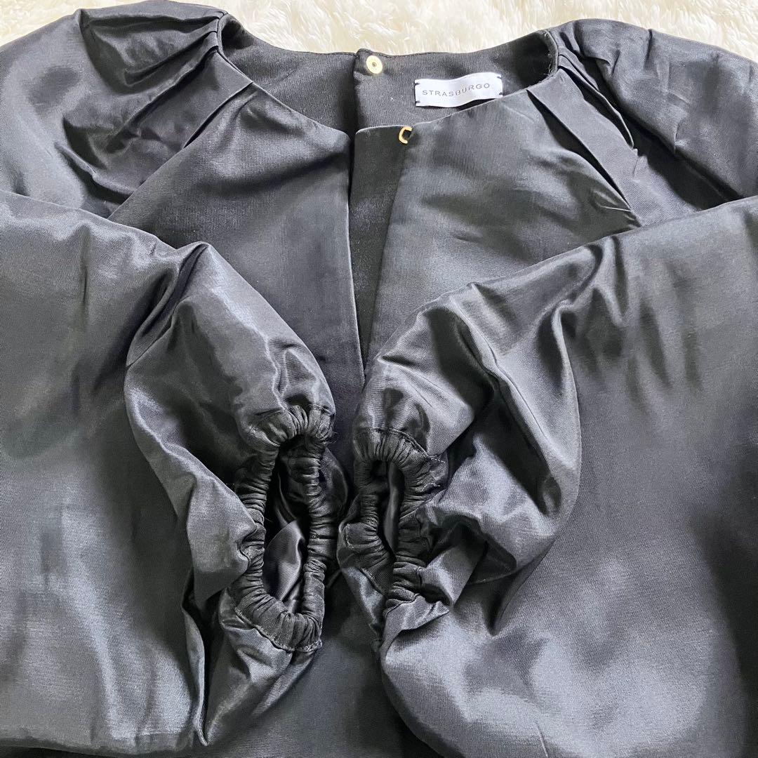 【美品】ストラスブルゴ　ジャケット　ボリュームスリーブ　ブラック　シルク混　L