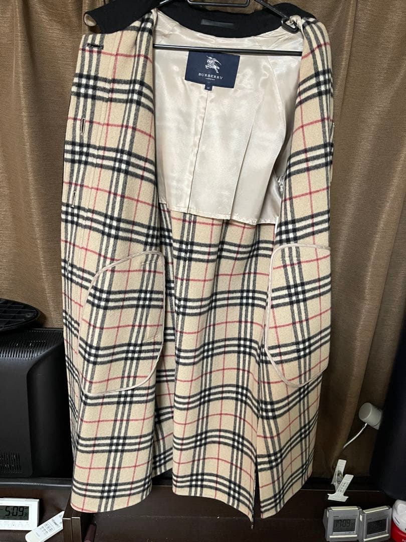 【極美品】BURBERRY LONDONカシミア混ウールロングコートフード付き