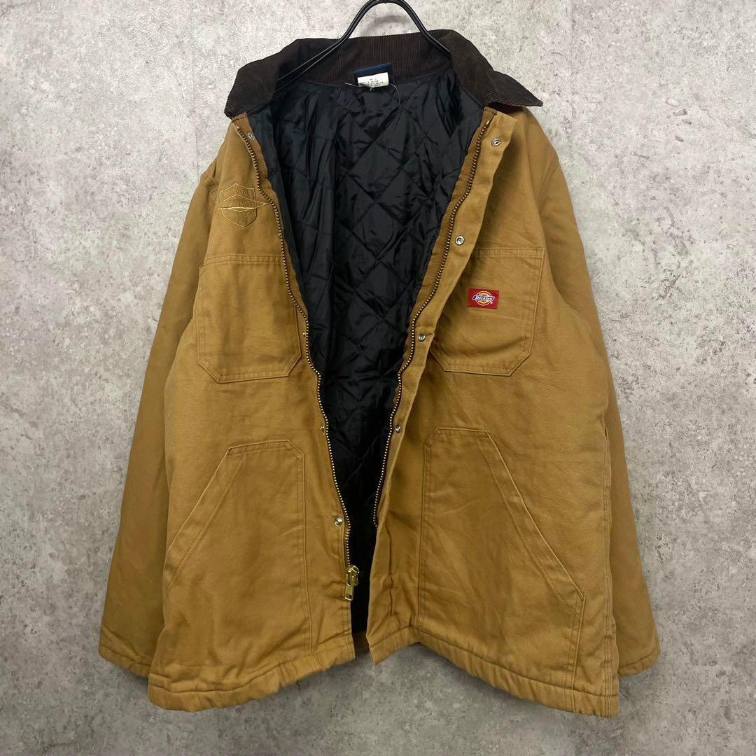 US古着◆ディッキーズ 企業刺繍ダックジャケット 中綿 キャメル メンズXL