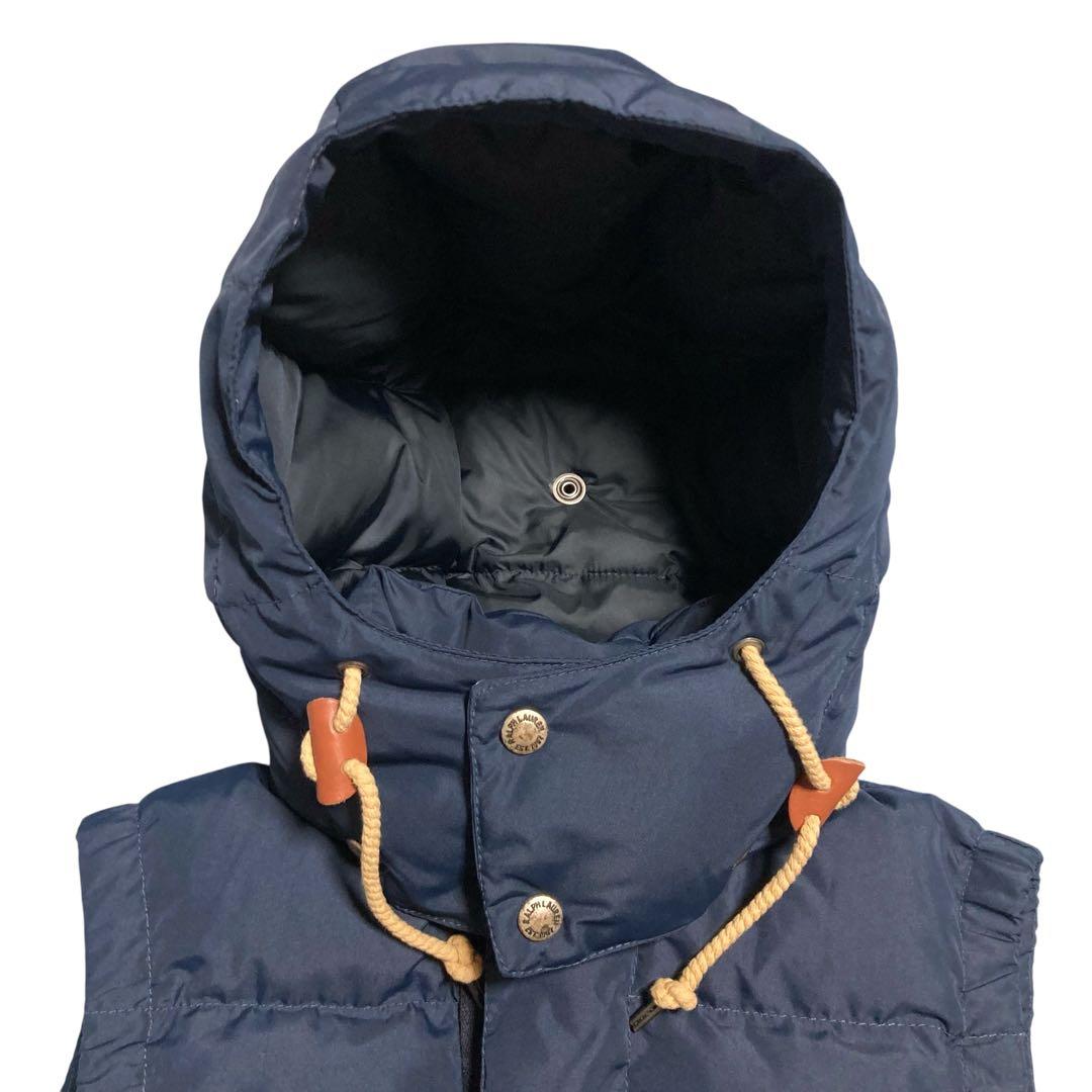 美品★ポロラルフローレン ダウンベスト ホースロゴ 刺繍 レザー フード