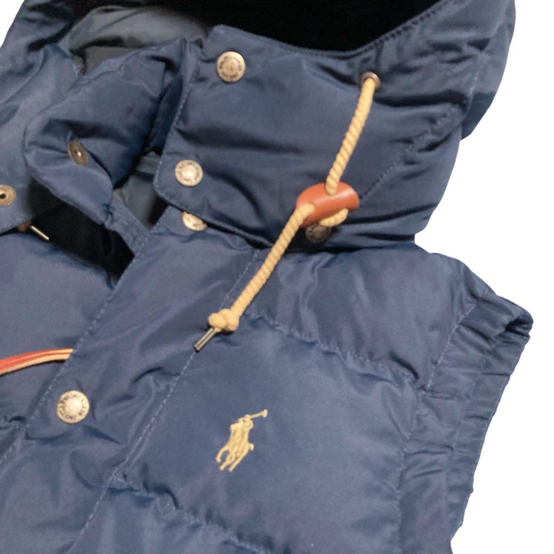 美品★ポロラルフローレン ダウンベスト ホースロゴ 刺繍 レザー フード