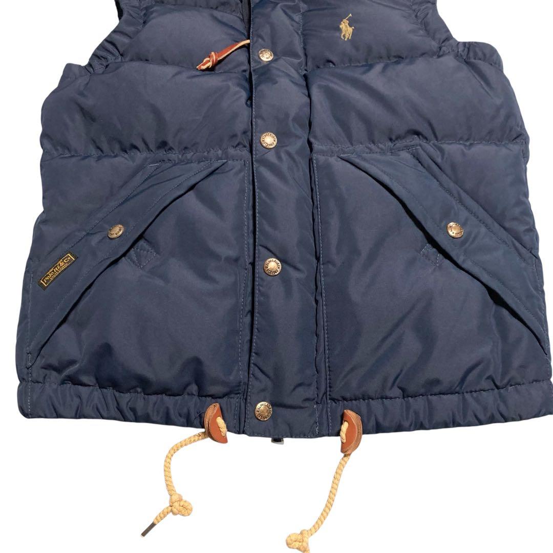 美品★ポロラルフローレン ダウンベスト ホースロゴ 刺繍 レザー フード