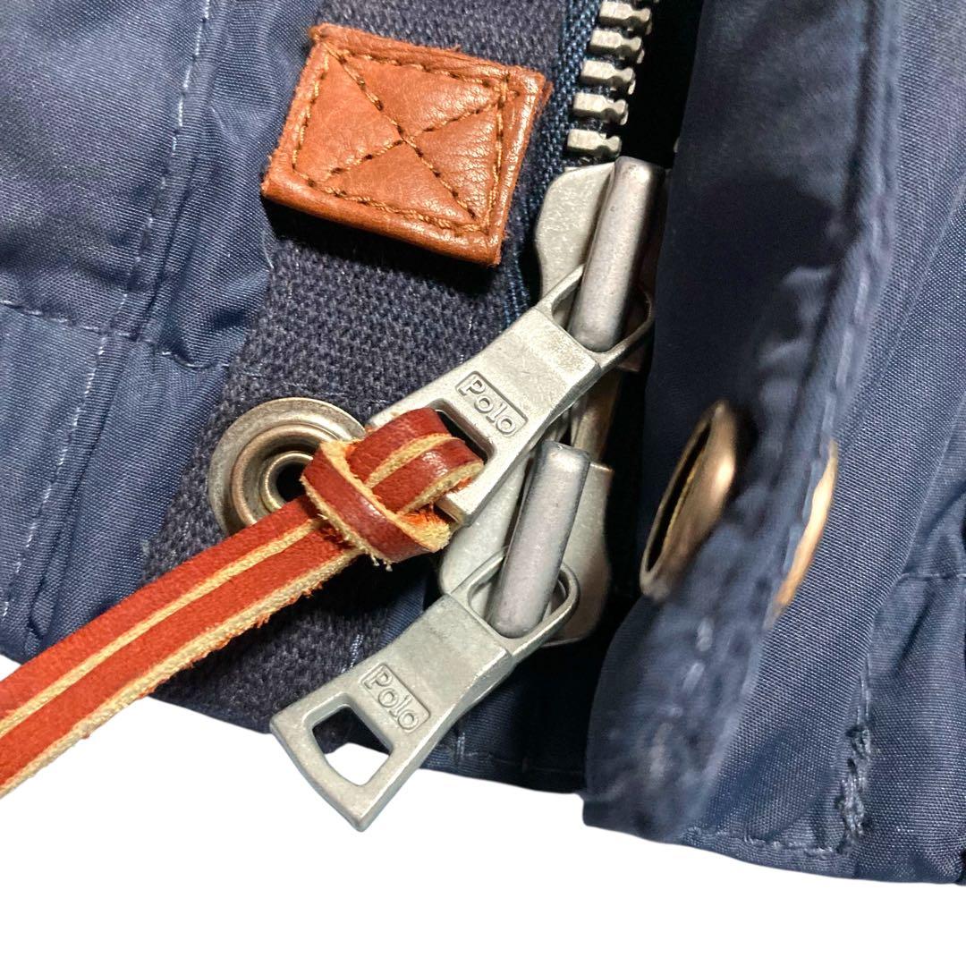 美品★ポロラルフローレン ダウンベスト ホースロゴ 刺繍 レザー フード