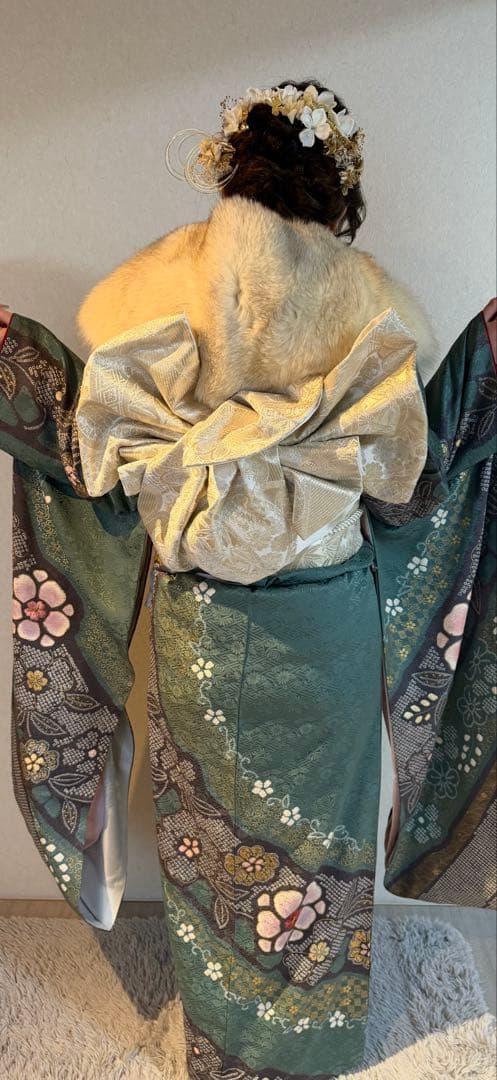 【Lemon】振袖フルセット 鶯色(緑系) 極上絞り 成人式