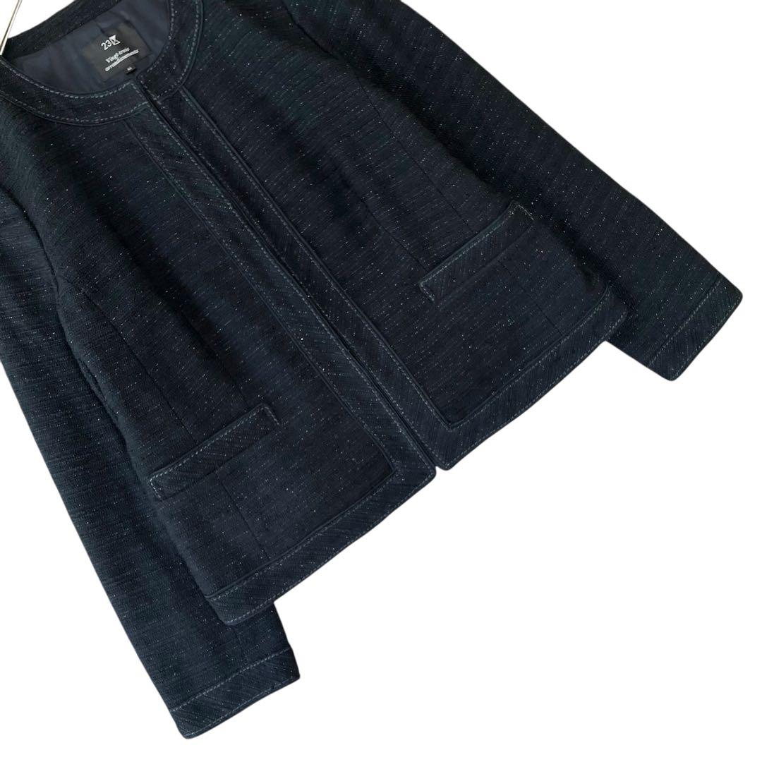 ✨未使用級✨大きいサイズ　23区 ツイードノーカラージャケット ネイビー 44
