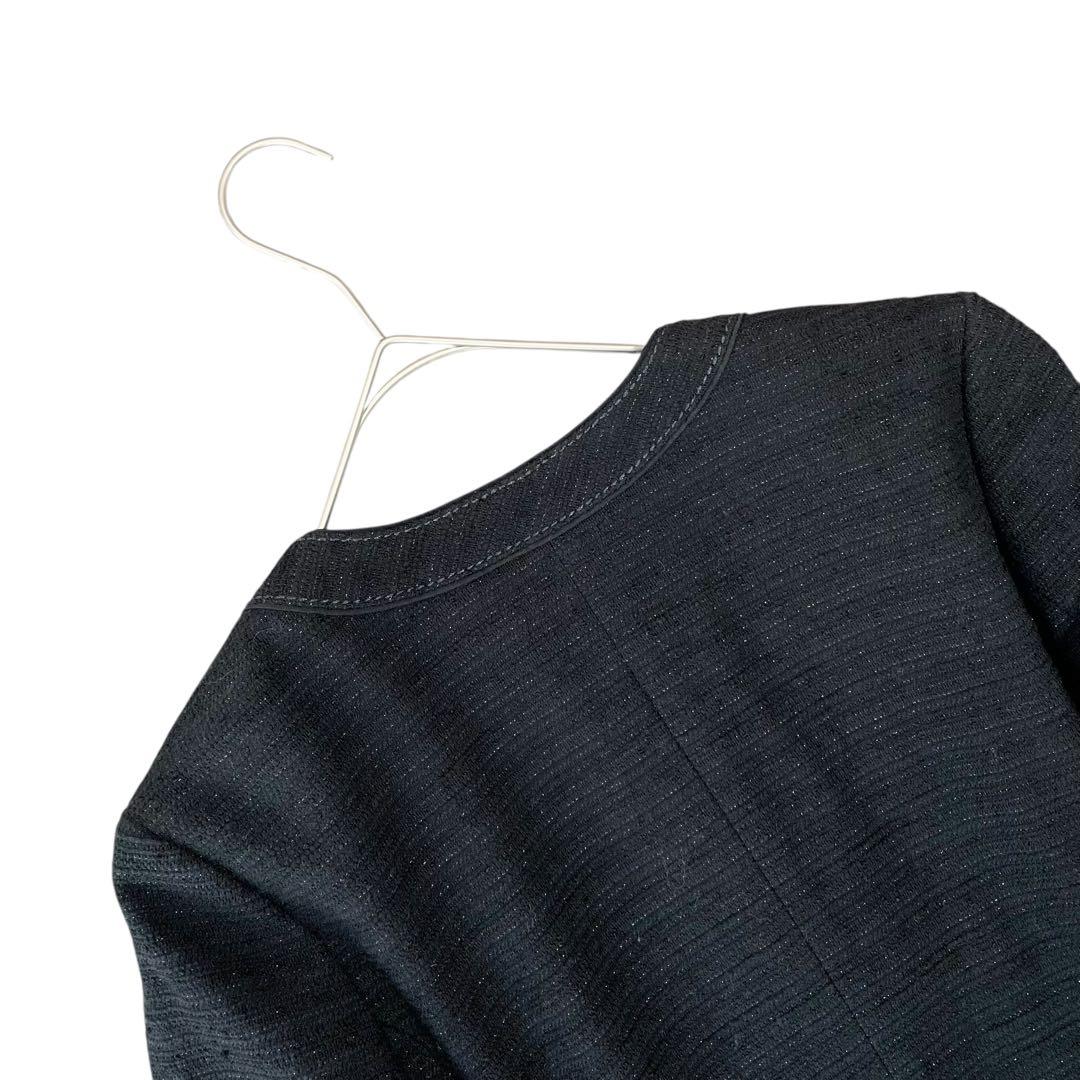 ✨未使用級✨大きいサイズ　23区 ツイードノーカラージャケット ネイビー 44