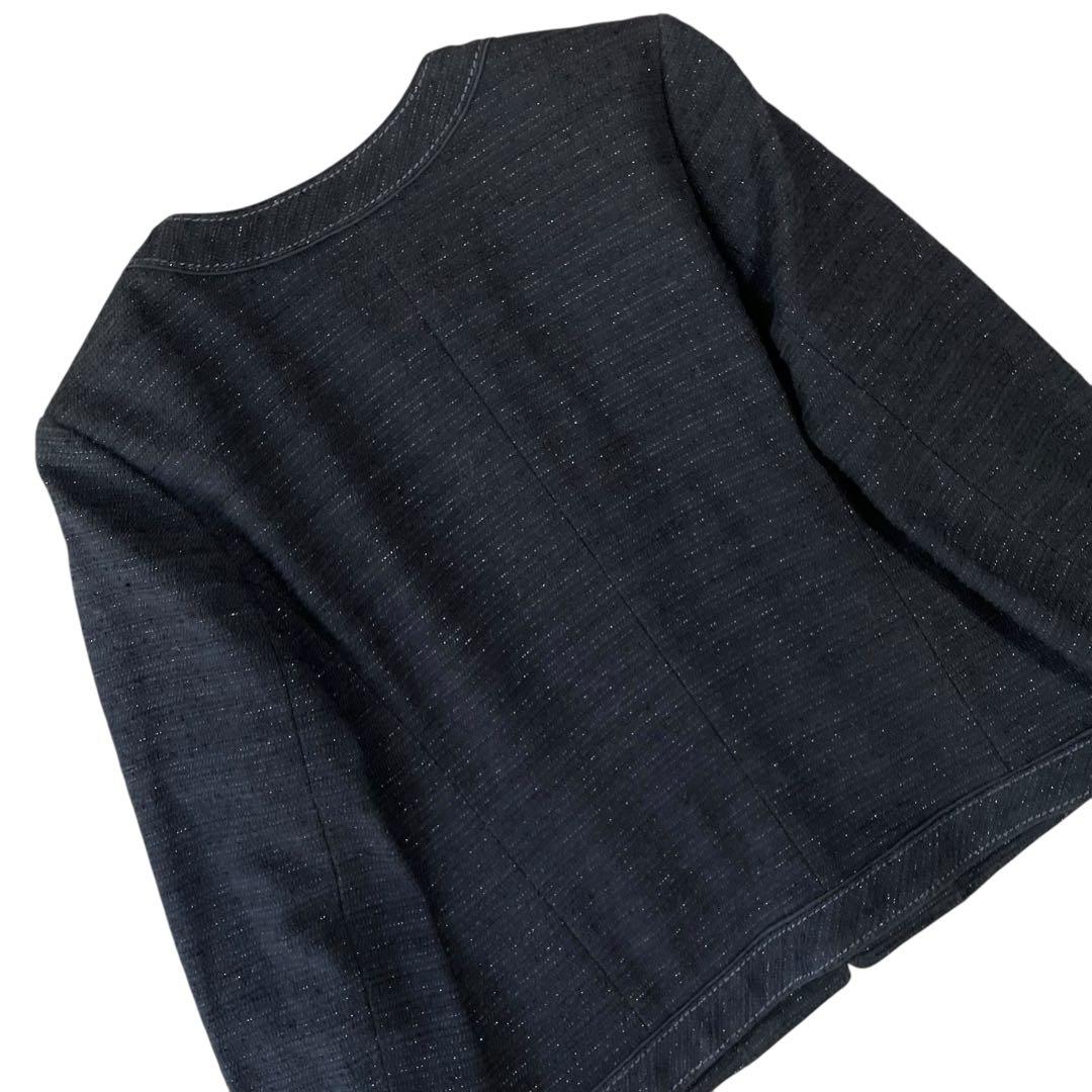 ✨未使用級✨大きいサイズ　23区 ツイードノーカラージャケット ネイビー 44