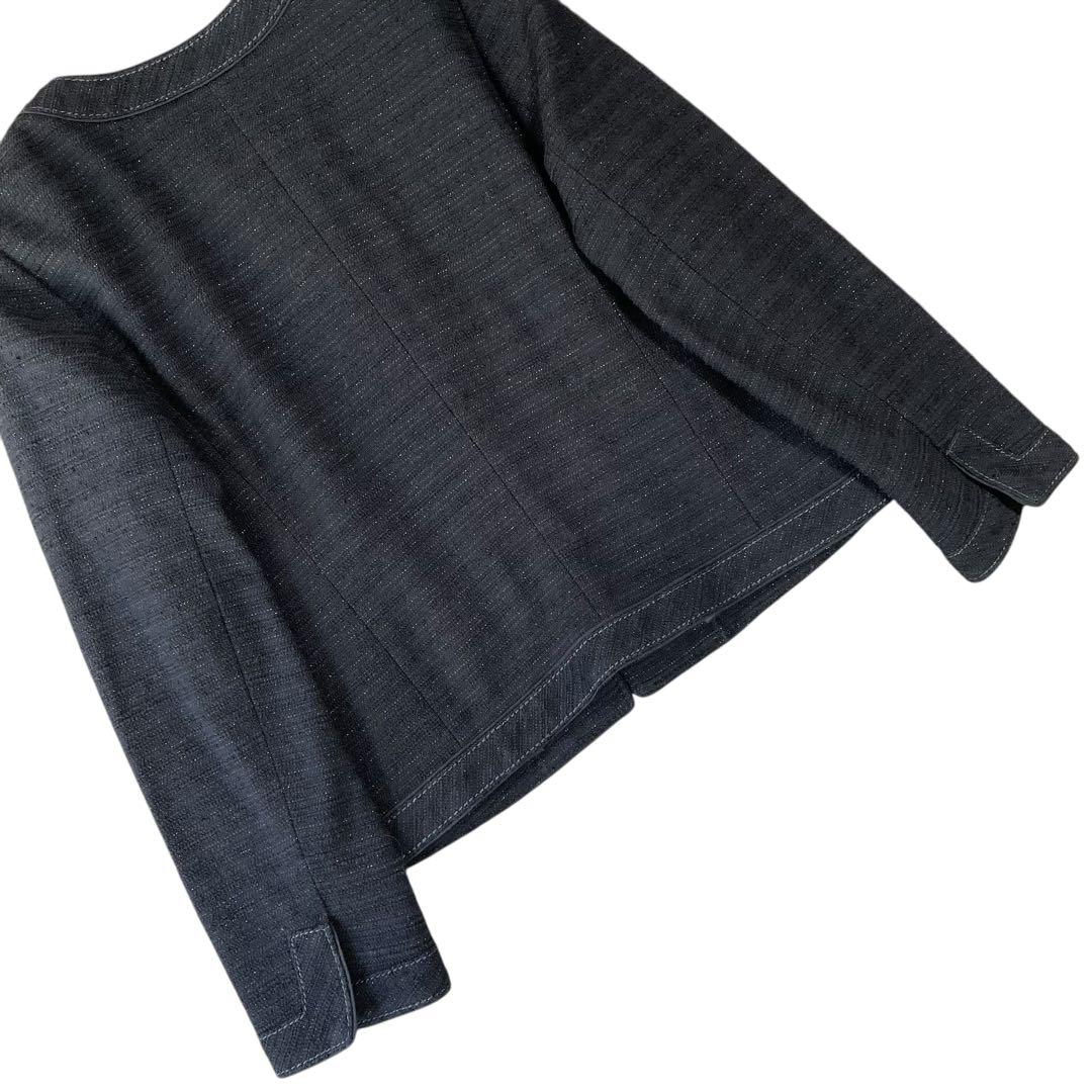 ✨未使用級✨大きいサイズ　23区 ツイードノーカラージャケット ネイビー 44