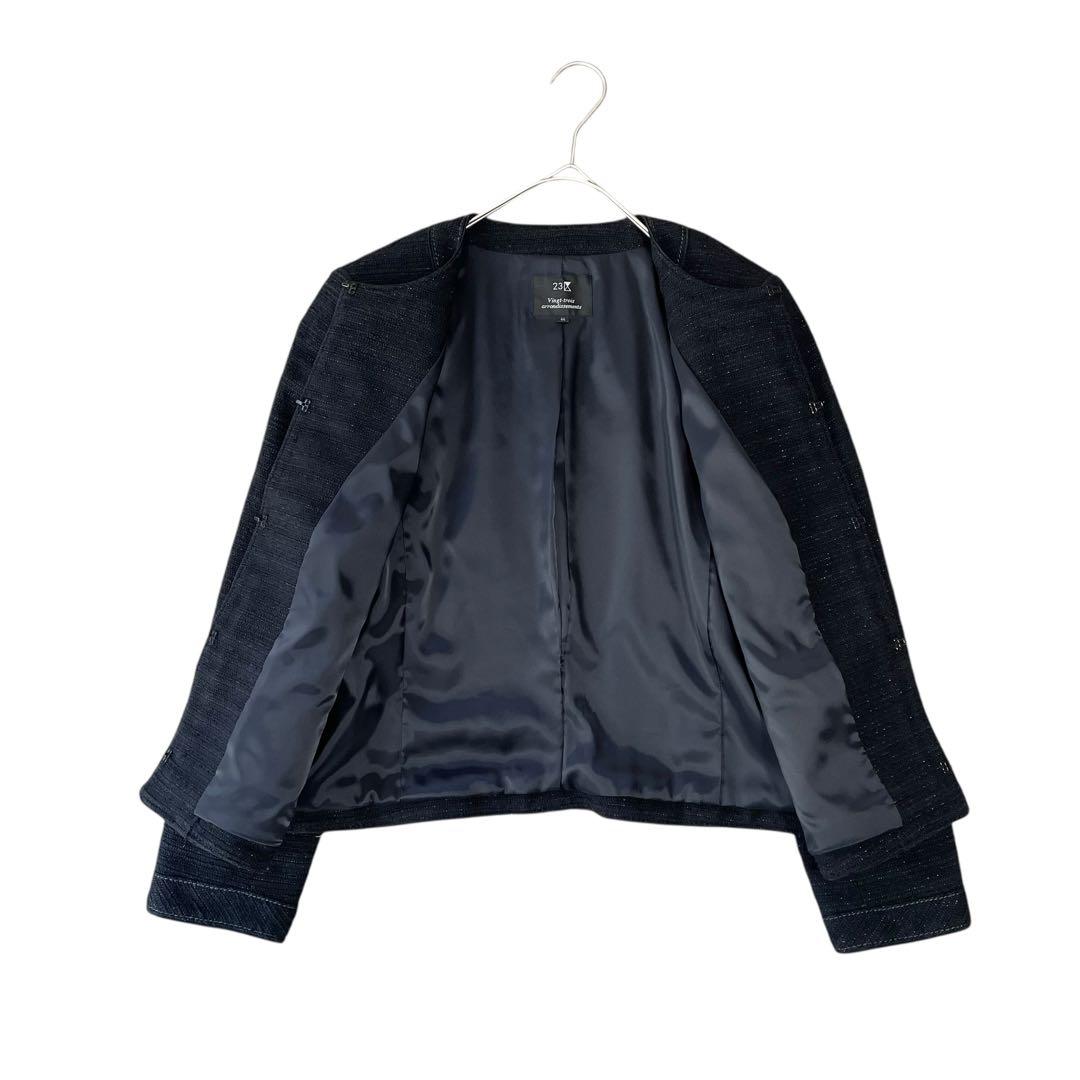 ✨未使用級✨大きいサイズ　23区 ツイードノーカラージャケット ネイビー 44