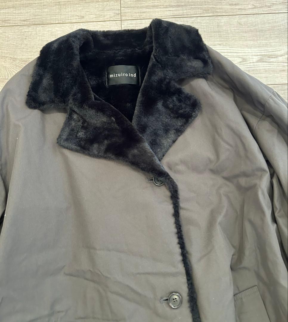 ミズイロインド バックボア　テーラード コート　ステンカラー　チャコールグレー