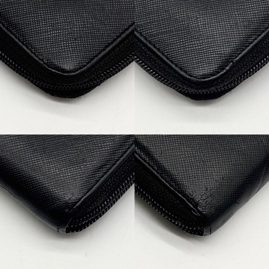 【美品】PRADA レザー サフィアーノ 長財布 型押し ロゴ金具 ブラック