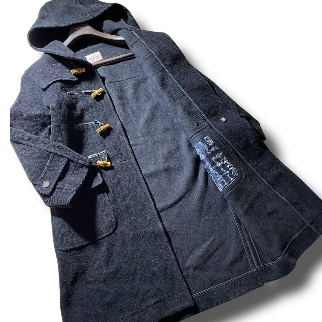 ビームスライツ　ダッフルコート　カットパイル へリンボーン ロング　ネイビー　L