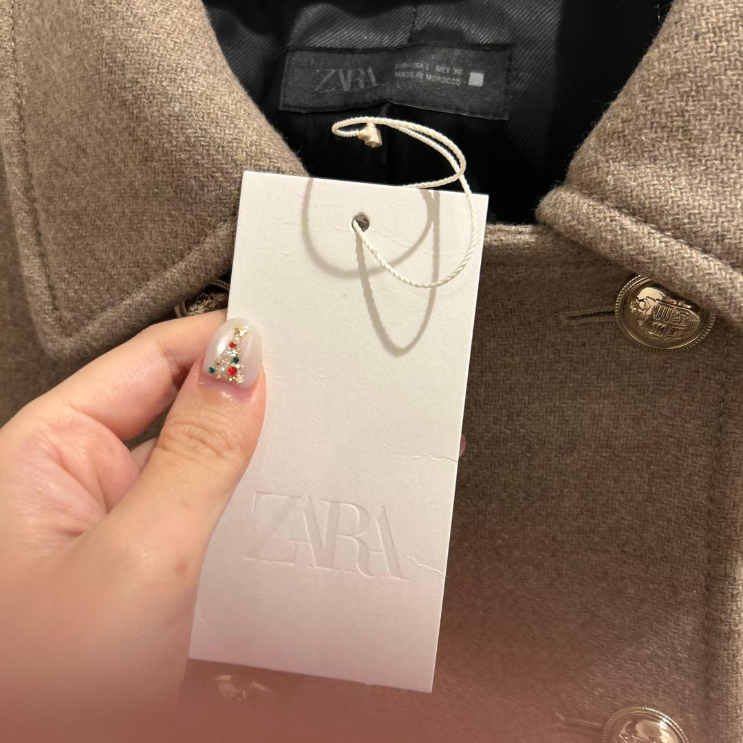 新品タグ付きウール混ショートダブルブレストコート ZARA Lサイズ ベージュ