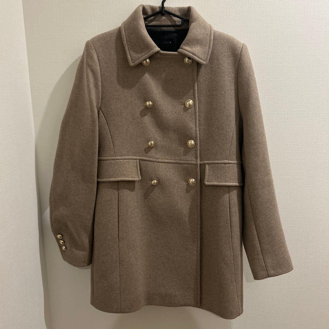 新品タグ付きウール混ショートダブルブレストコート ZARA Lサイズ ベージュ