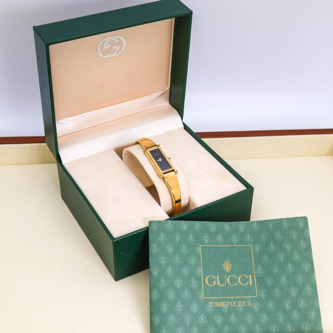 稼働 GUCCI 腕時計 1500L バングル レディース ブラック 2437