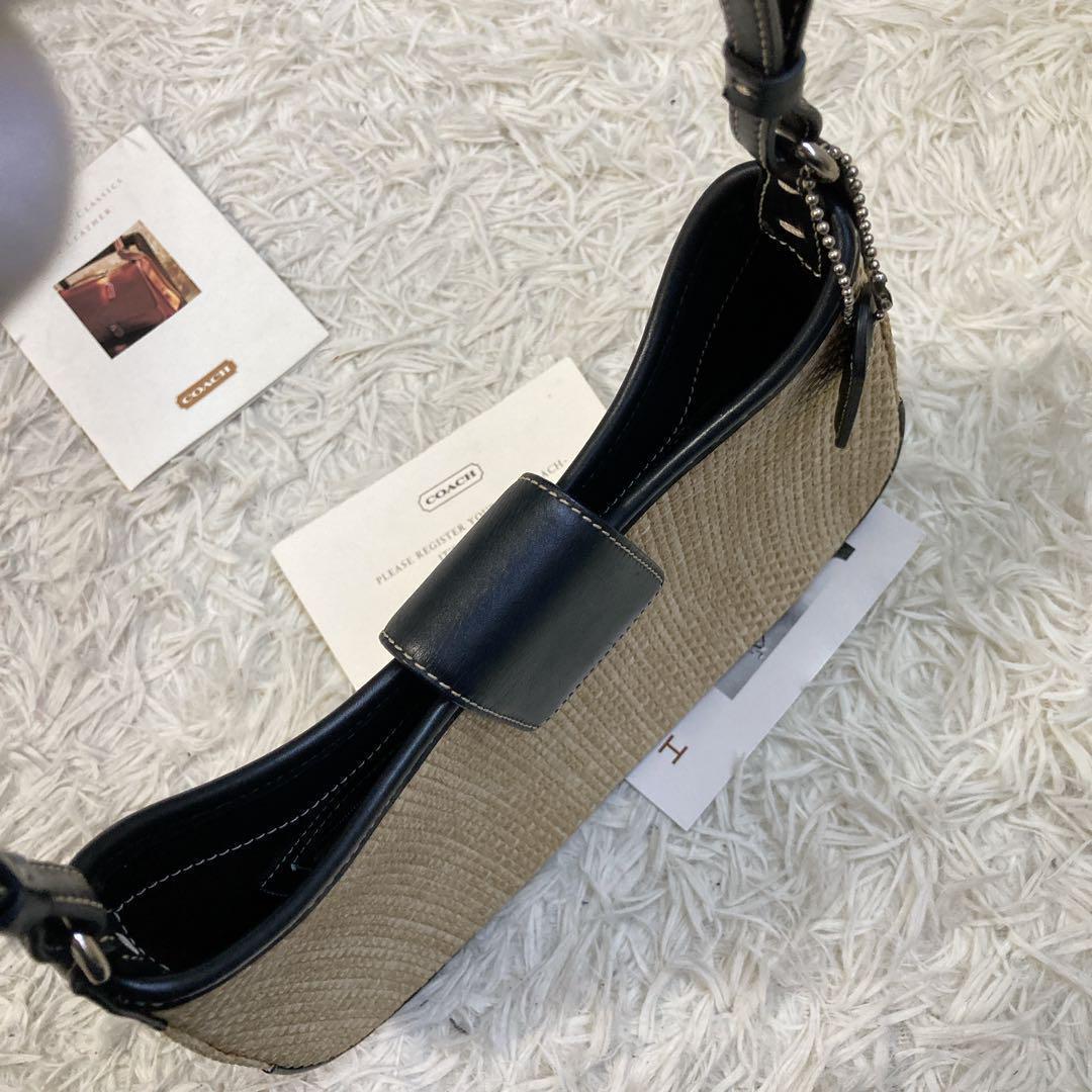未使用級 黒 vintage coach old straw bag かごバッグ