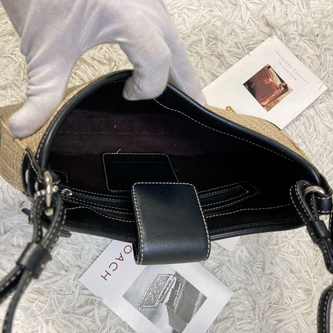 未使用級 黒 vintage coach old straw bag かごバッグ